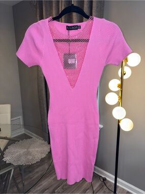 Balboa Pink Ribbed V-Neck Mini Dress
